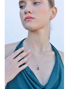 Collar Plata Rodio Circulo Cuarzo Rosa Cristal Pera Turmalina Azul Facetadas 2