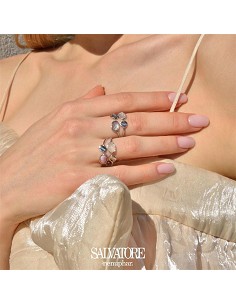 Sortija Plata Rodio Ovalos Cuarzo Rosa Turmalina Azul Cristal Liso Facetados 2