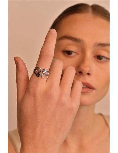 Sortija Plata Rodio Ovalos Cuarzo Rosa Turmalina Azul Cristal Liso Facetados