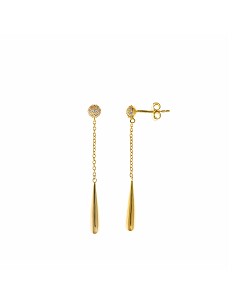 Pendientes Plata Chapado Dorado Esfera Micro Pave Circonitas Blancas Pera Alargada Lisa