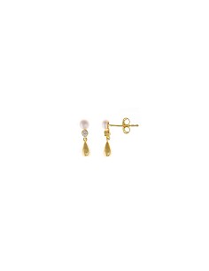 Pendientes Plata Chapado Dorado Pera Lisa Perla Agua Dulce Circonita Blanca