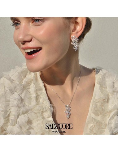 Pendientes Plata Rodio Circonitas Blancas Brillantes Perlas Boton Agua Dulce