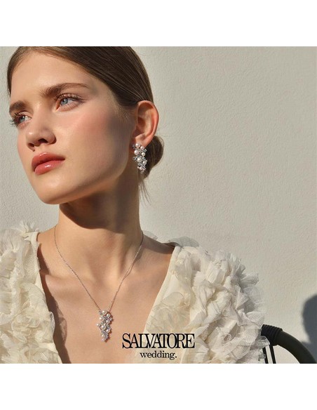 Pendientes Plata Rodio Circonitas Blancas Brillantes Perlas Boton Agua Dulce