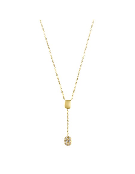 Collar Plata Chapado Dorado Rectangulo Micro Pave Circonitas Blancas Rectangulo Liso