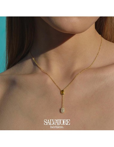 Collar Plata Chapado Dorado Rectangulo Micro Pave Circonitas Blancas Rectangulo Liso