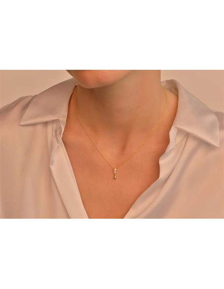 Collar Plata Chapado Dorado Pera Lisa Perla Agua Dulce Circonita Blanca