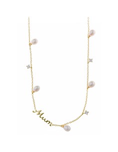 Collar Plata Chapado Dorado Mum Circonitas Blancas Brillantes Perlas Rice Agua Dulce