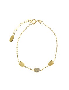 Pulsera Plata Chapado Dorado Rectangulo Micro Pave Circonitas Blancas Dos Rectangulo Liso