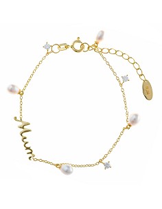 Pulsera Plata Dorado Mum Circonitas Blancas Brillantes Perlas Rice Agua Dulce