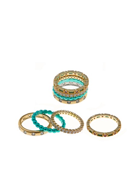 Sortija Plata Chapado Dorado y Verde Circonitas Blanca Nano Verde y Rubi Brillantes