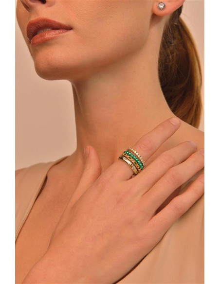 Sortija Plata Chapado Dorado y Verde Circonitas Blanca Nano Verde y Rubi Brillantes