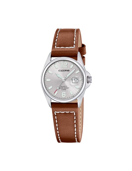 Calypso Sra esfera gris y correa en piel marron