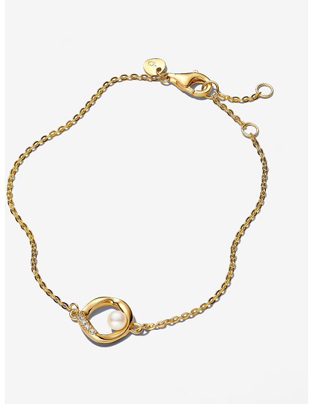 Pulsera Círculo Forma Orgánica En Pavé y Perla Cultivada de Agua Dulce Tratada