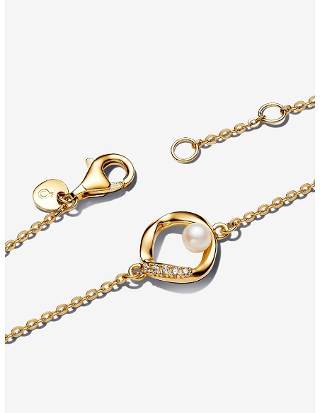 Pulsera Círculo Forma Orgánica En Pavé y Perla Cultivada de Agua Dulce Tratada