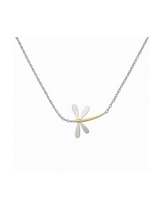 Gargantilla Plata Rodiada Libélula Bicolor