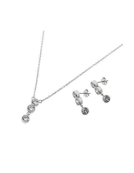 Juego Gargantilla y Pendientes de Plata Rodiada Circonitas con Cierre Presión
