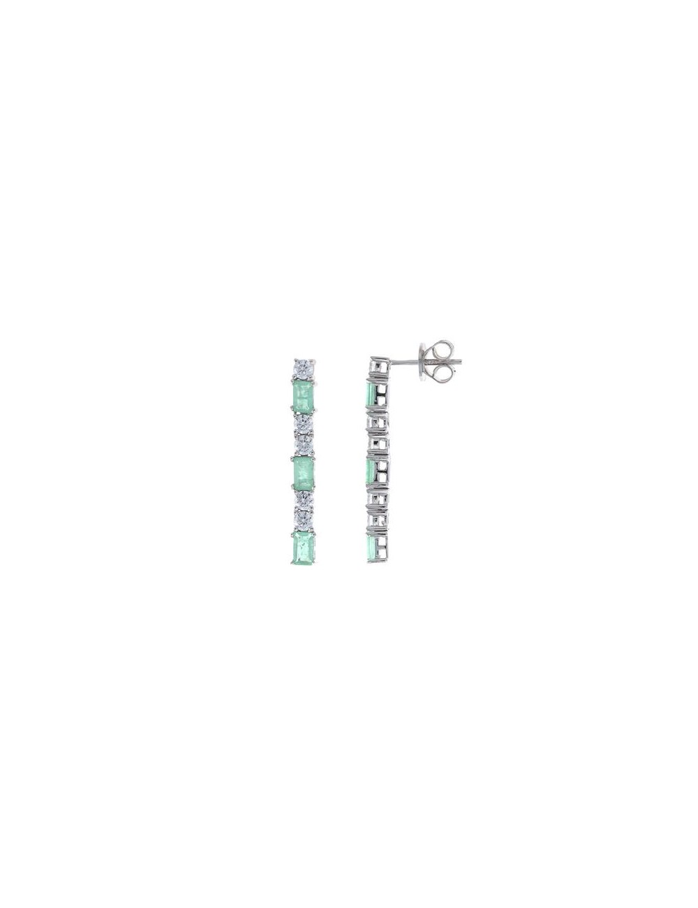 Pendientes Plata Rodio Tira Baguets Cristal Verde