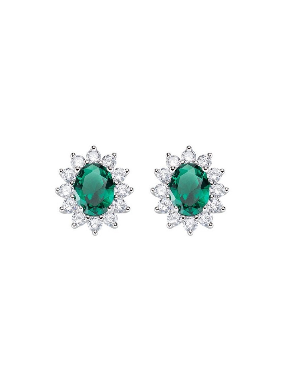 Pendiente Oval Verde Circo Blanco Plata Rodio