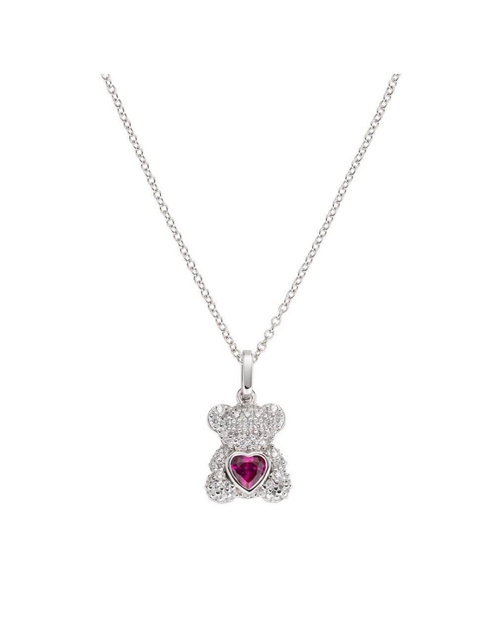 Gargantilla Osito Corazon Plata Rodio