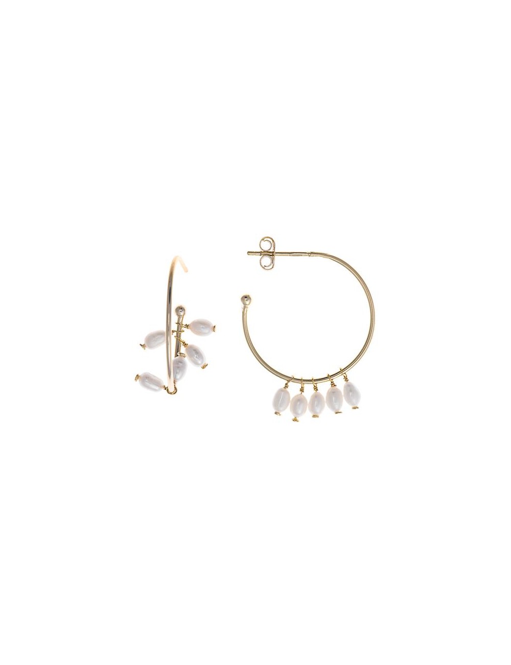 Pendientes Plata Chapado Dorado Aro Cinco Perlas